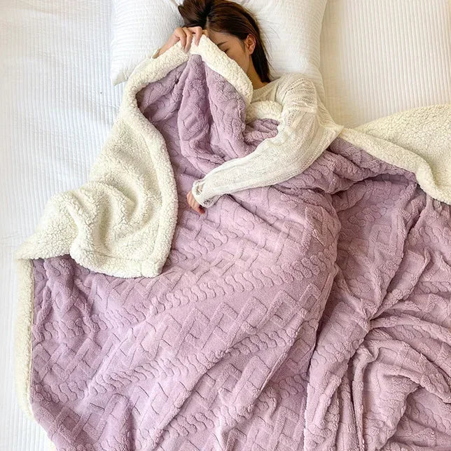 Soft Woolen Blanket for Bedding and Sofa Warm Lamb Velvet Flannel Cover Blanket