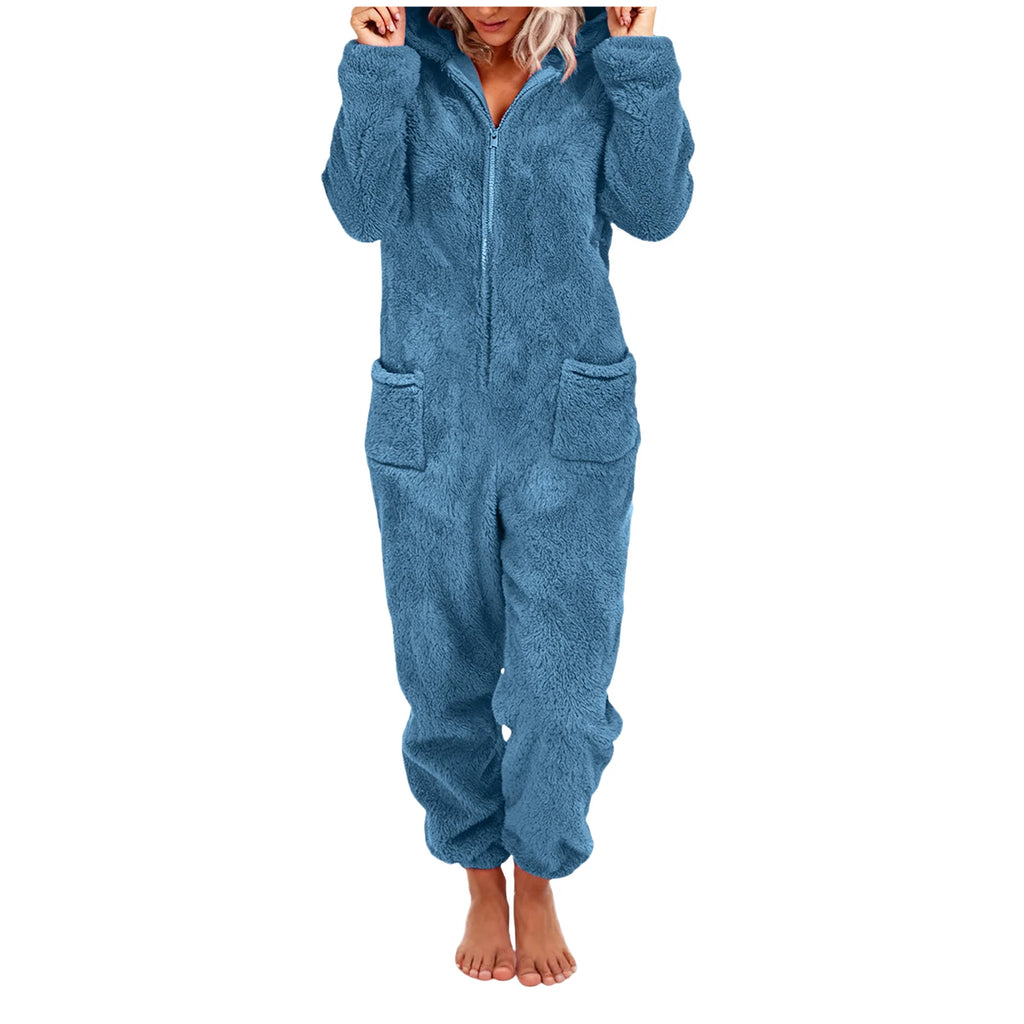One-Piece Hooded Warm Flannel Long Sleeve Thickened Romper