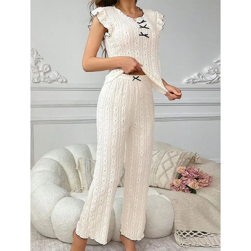 Cute High-end Lace Texture Pajama Set