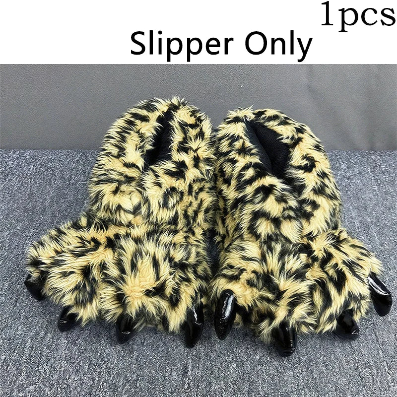 Leopard Hooded Onesie Flannel Pochets Overall Slippers Set