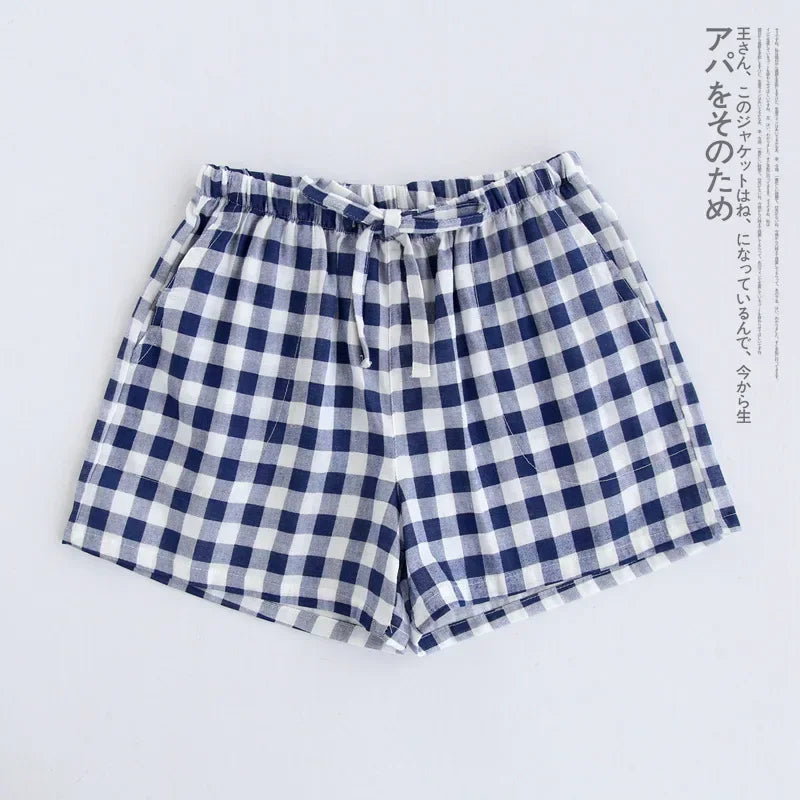 Lattice Style Pure Cotton Gauze Shorts with Simple Elastic Waist