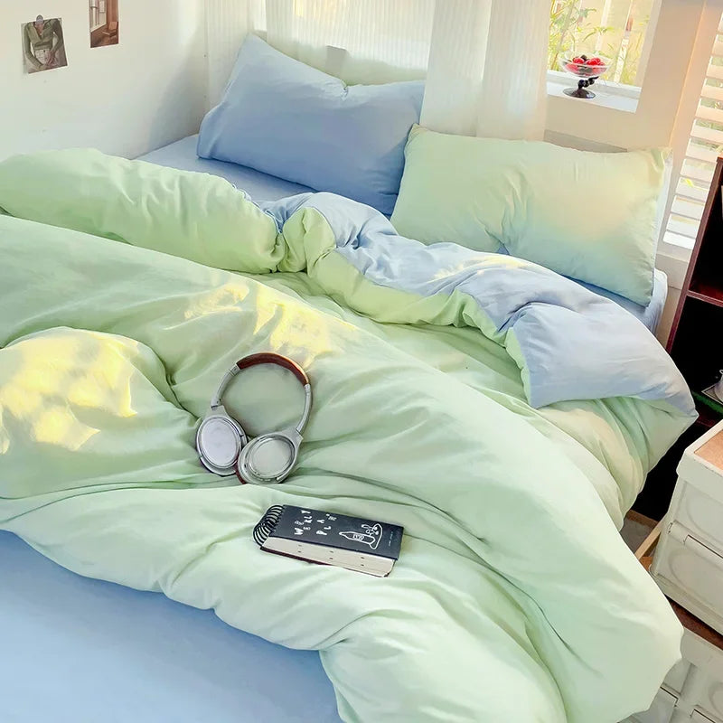 Linen Cotton Bedding Set 4pcs with Sheet Duvet Cover Pillowcases & Bedsheet