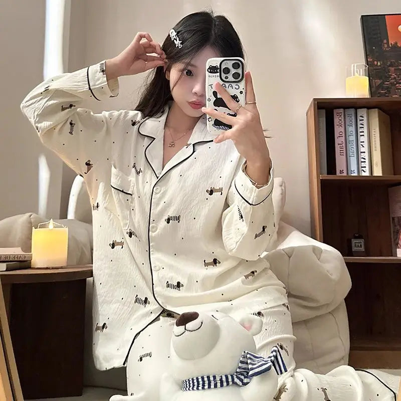 Dot Letter Dog Print Kawaii Pajamas Harajuku Style Sweet Cute Sleepwear Set