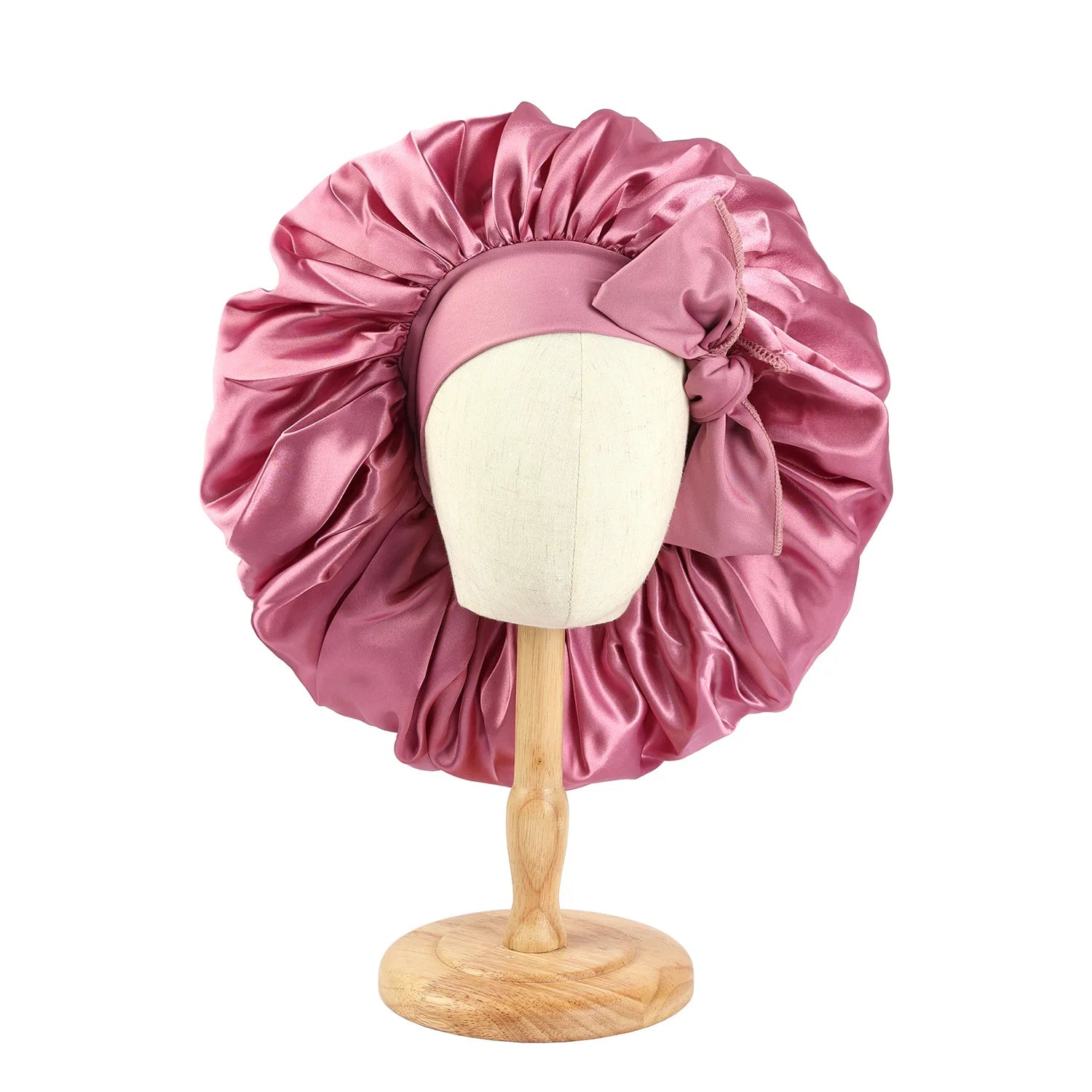 Large Satin Bonnet Silky Night Sleeping Cap with Stretchy Tie Band