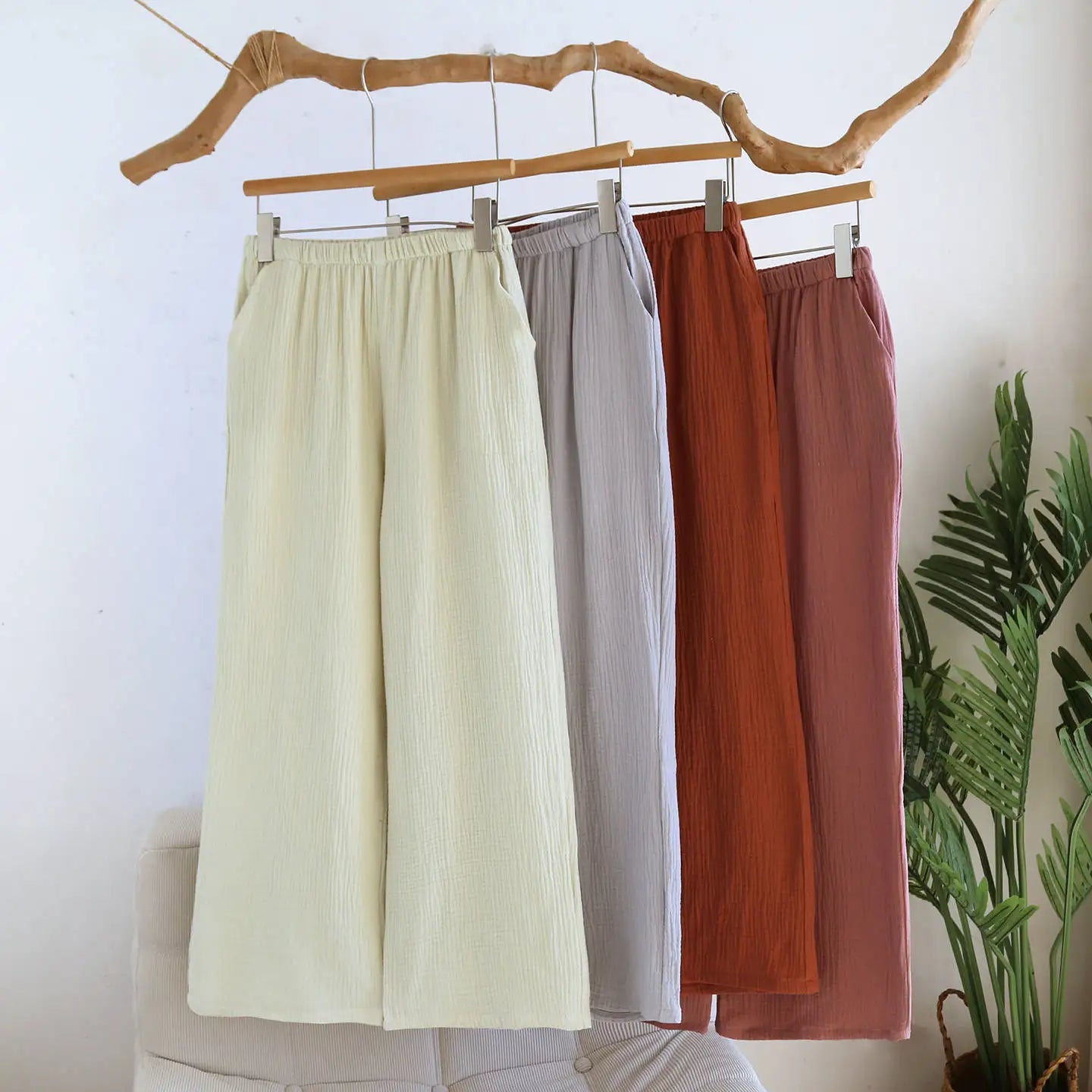 Solid Color Wide-leg Pants Double-layer Cotton Pajama Pants Thin Style Loungewear