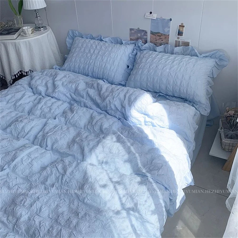 Solid Color Ruffles Lace  Kawaii Soft Sheet Duvet, Pillow & Quilt Cover