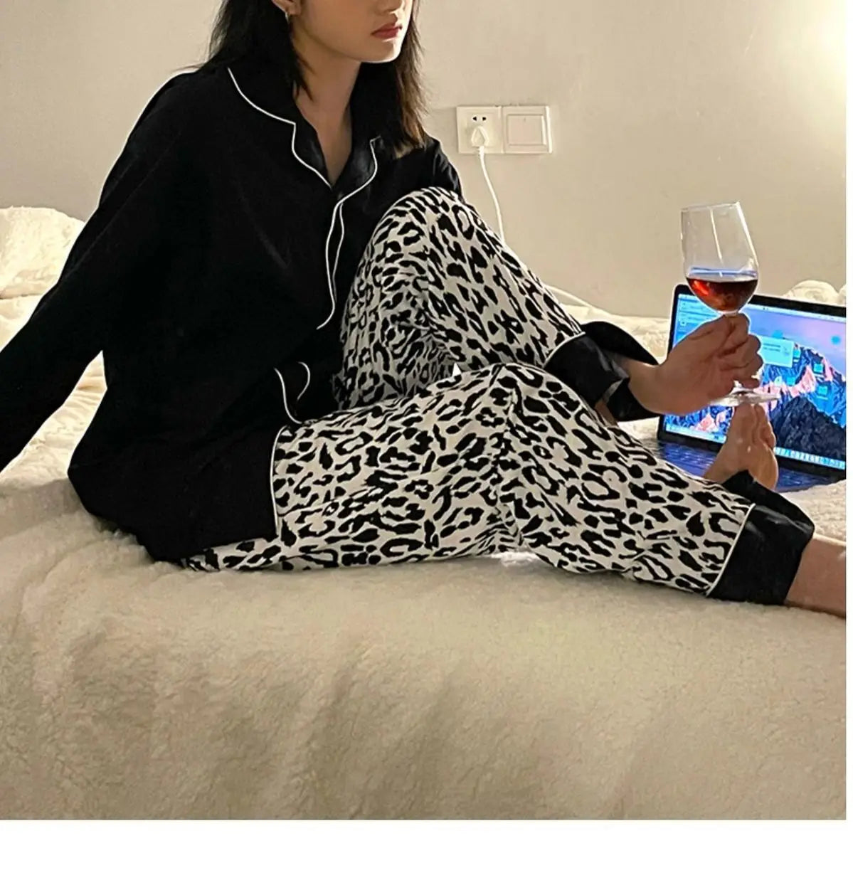 Ladies Black Leopard Cardigan Set