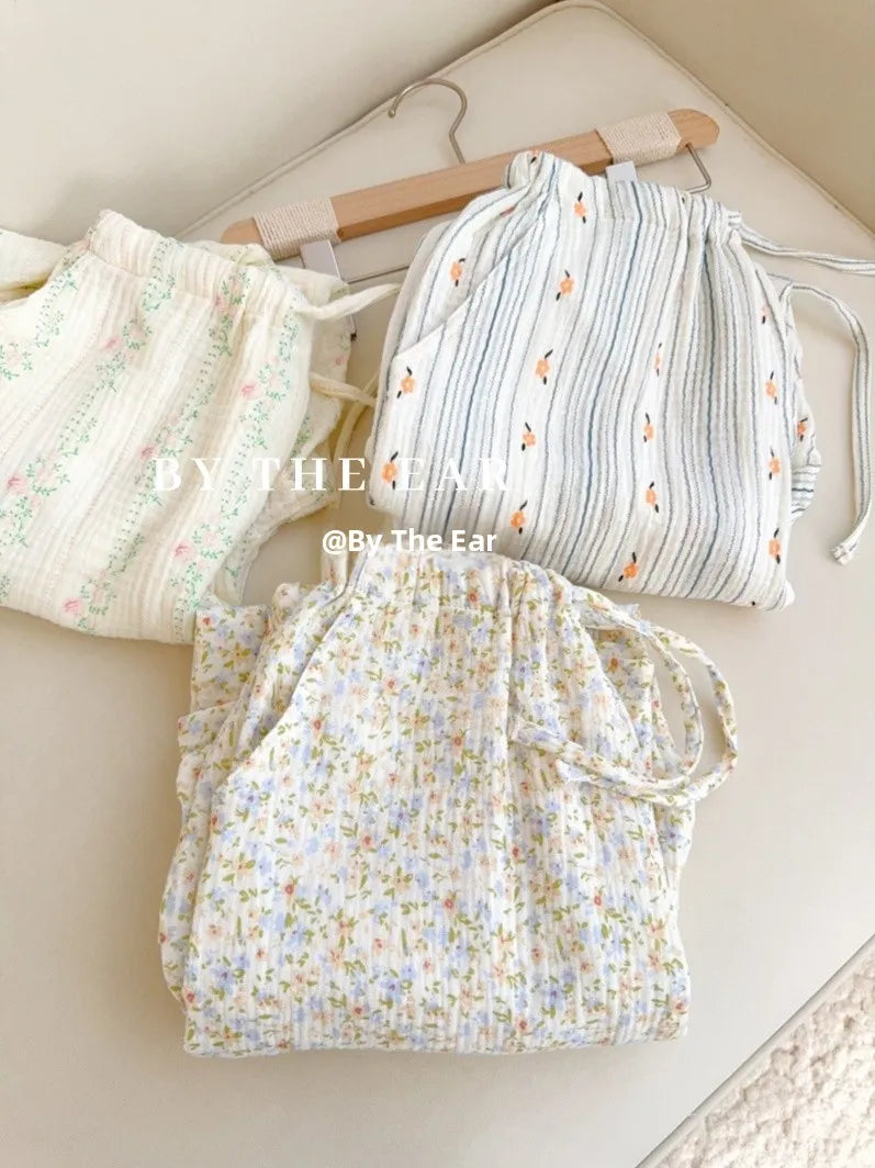 Thin Pure Cotton Bubble Cotton Gauze Sweet Loose High Waist Full Cotton Shorts