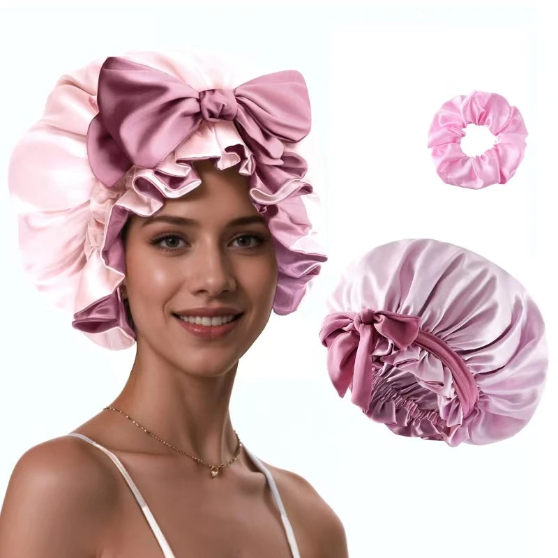 Silk Bonnet Cap Tie Band Adjustable Straps Head Wrap