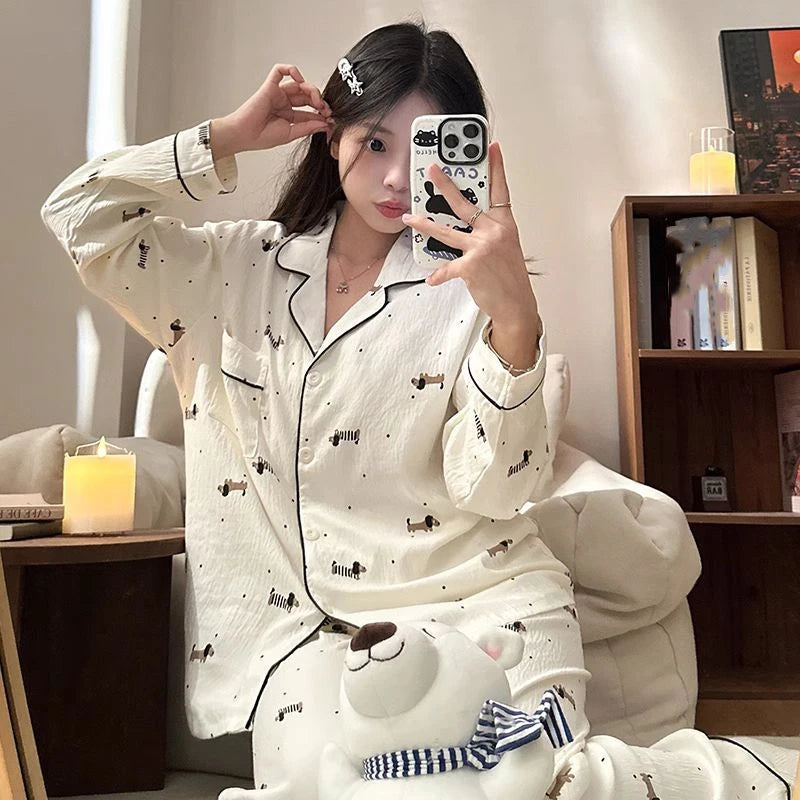 Dot Letter Dog Print Kawaii Pajamas Harajuku Style Sweet Cute Sleepwear Set