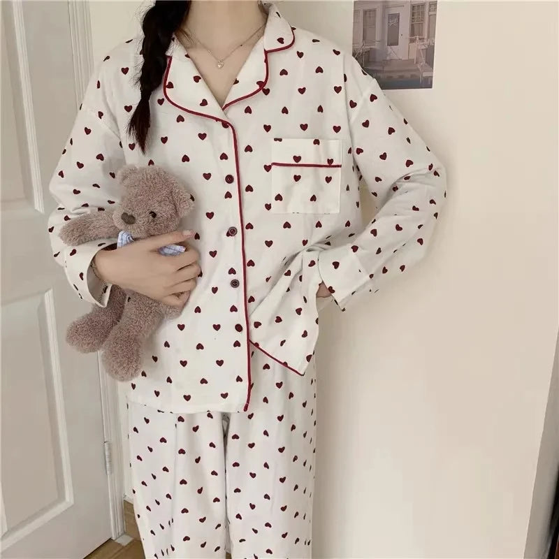 Peach Heart Long Sleeves Silk Pajamas