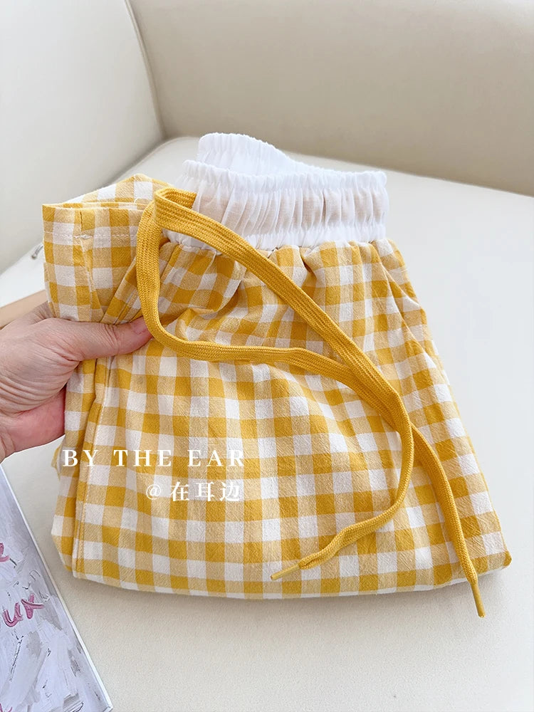 Cotton Flannel Wide Leg Leisure Pants Elastic Waist