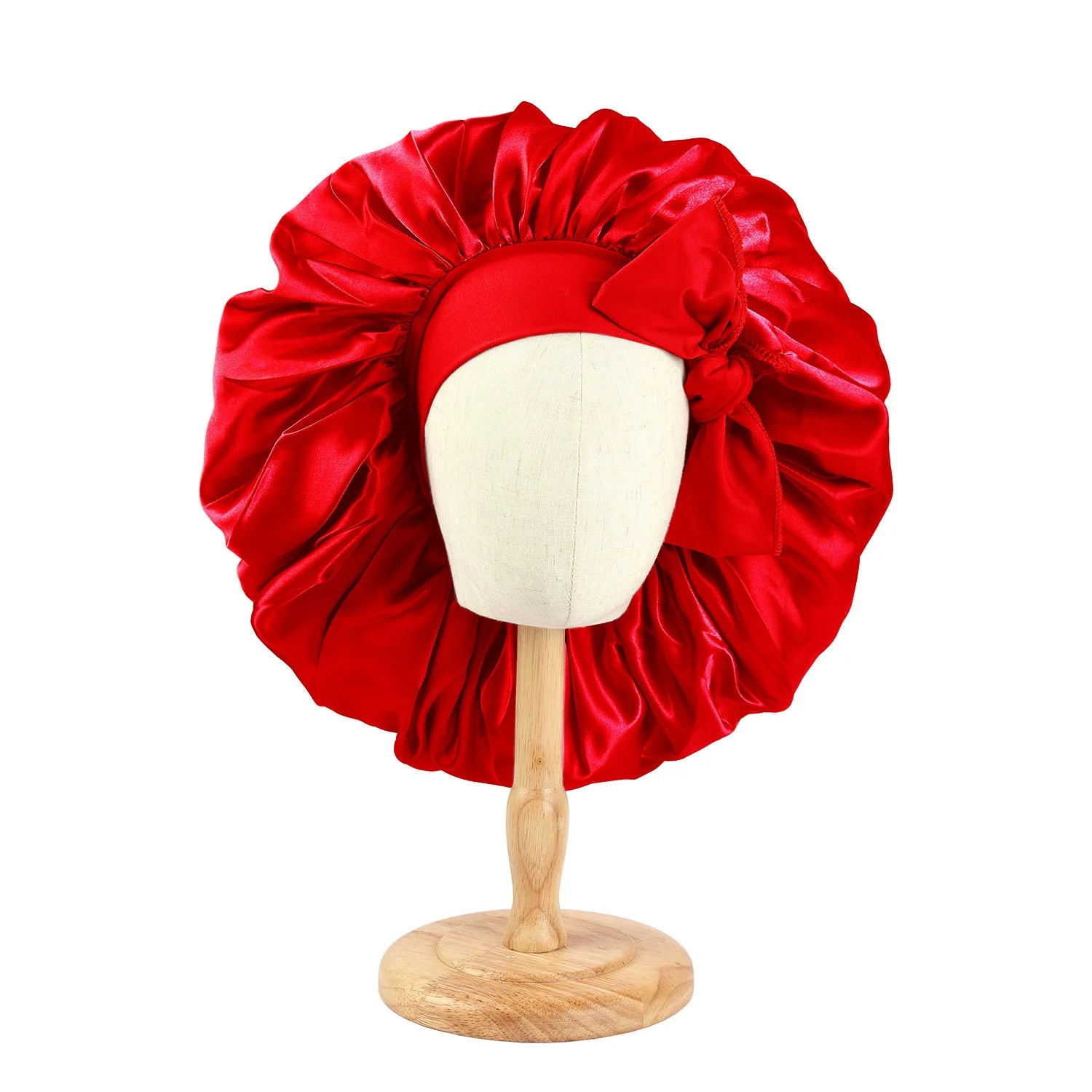 Large Satin Bonnet Silky Night Sleeping Cap with Stretchy Tie Band
