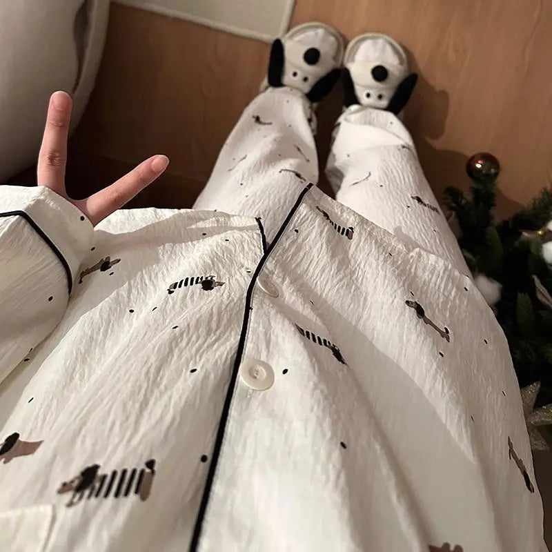 Dot Letter Dog Print Kawaii Pajamas Harajuku Style Sweet Cute Sleepwear Set