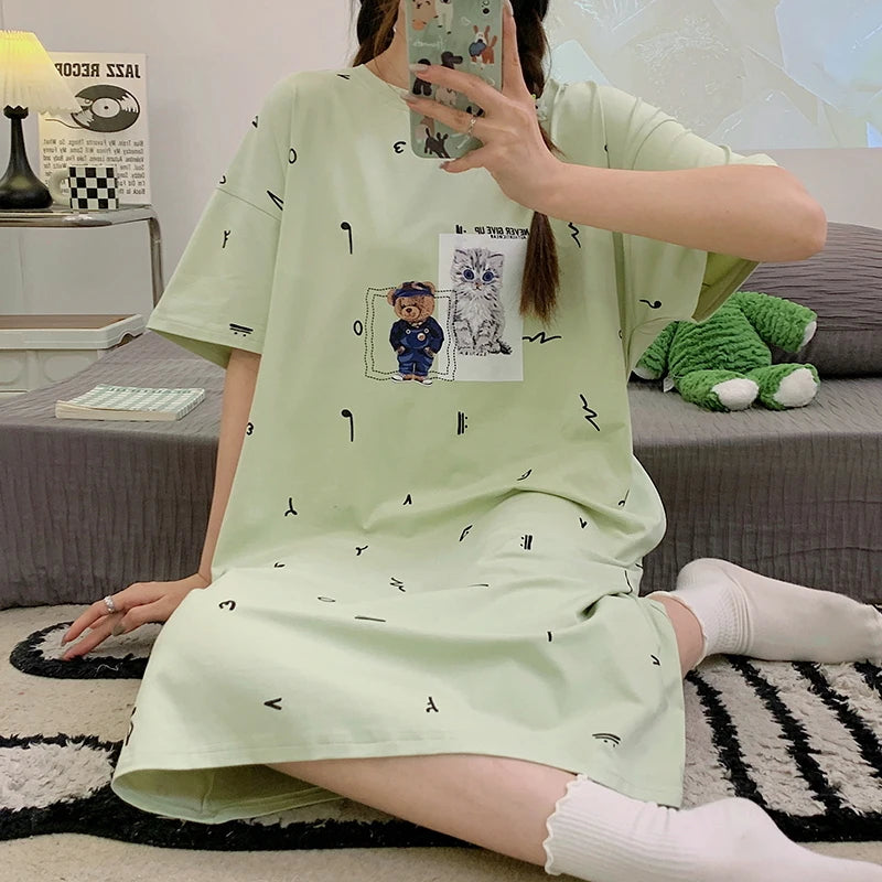 Summer Women Short Sleeves Sleep-shirt Casual Dress