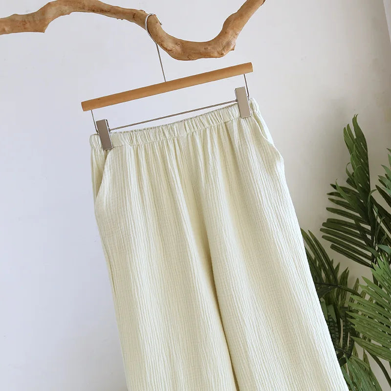 Solid Color Wide-leg Pants Double-layer Cotton Pajama Pants Thin Style Loungewear