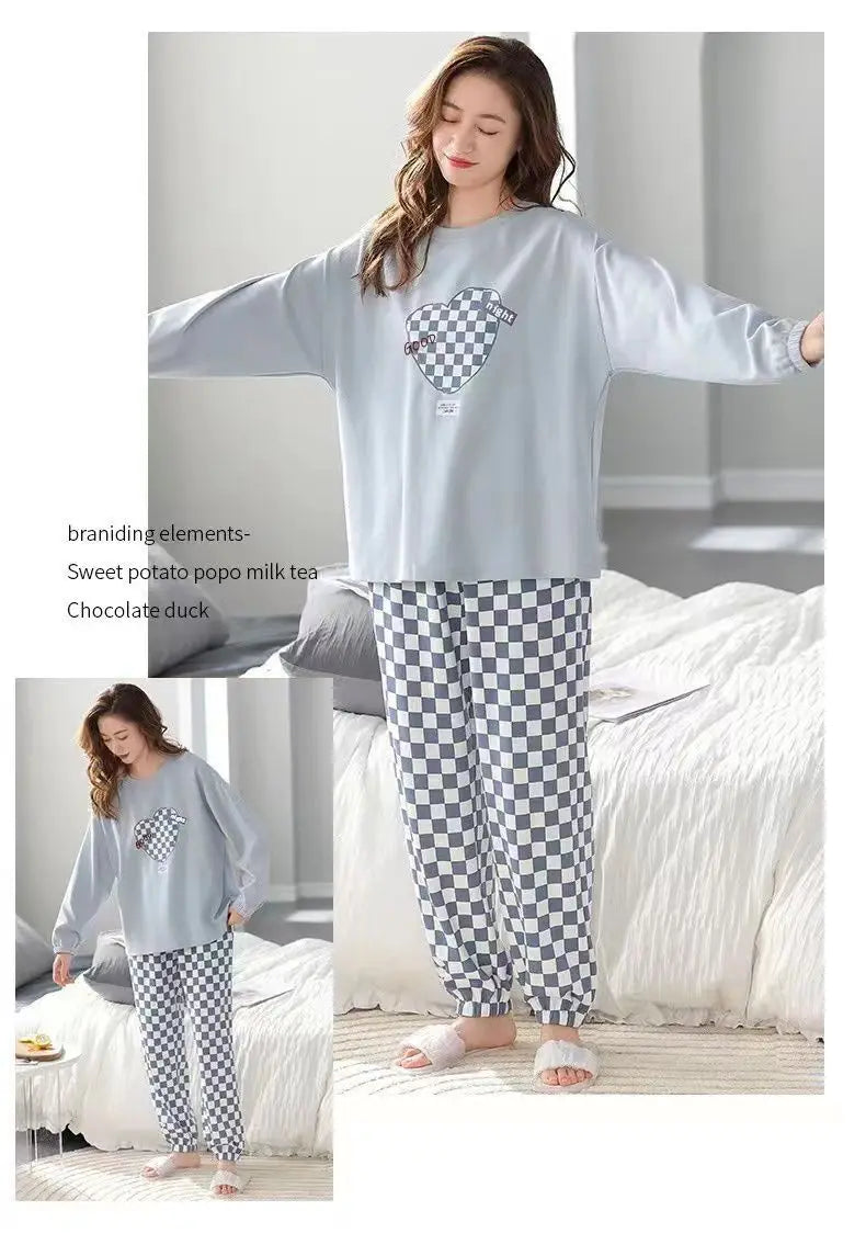 Long-Sleeved Love Plaid Trousers Homewear