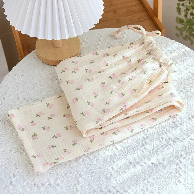 Pajamas Pants 100% Cotton Loose Casual Straight Trousers Sleep Pants