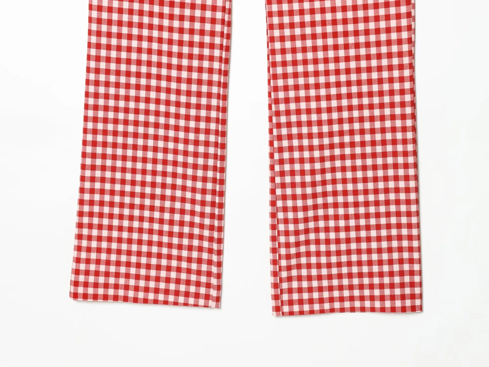 Vintage Red White Plaid 2-Piece Set Collar Zipper Sleeveless Vest+Side Slim Pant