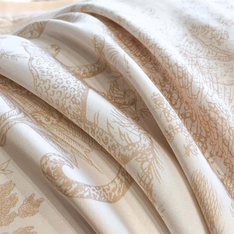 Soft Silky Skin-friendly Natural Eucalyptus Fiber Lyocell Bedding Set Forest Plants Leopard Duvet Cover Set Bed Sheet Pillowcases