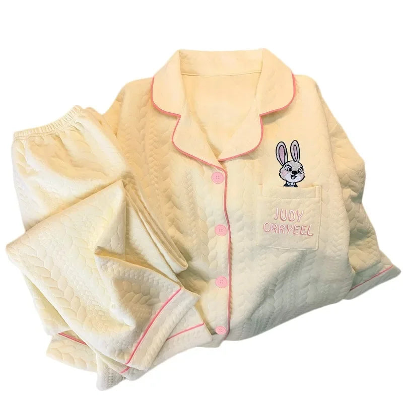 Embroidery Cartoon Characters 2PC Soft Pajamas