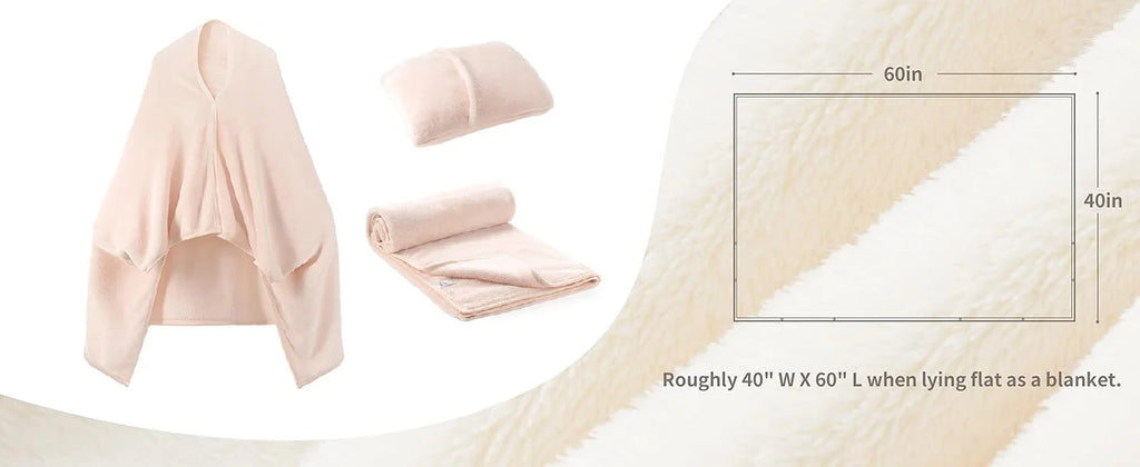 Shawl Blanket Pillow 2-in-1 with Sleeves  Wearable Adult Snuggie Coat Poncho