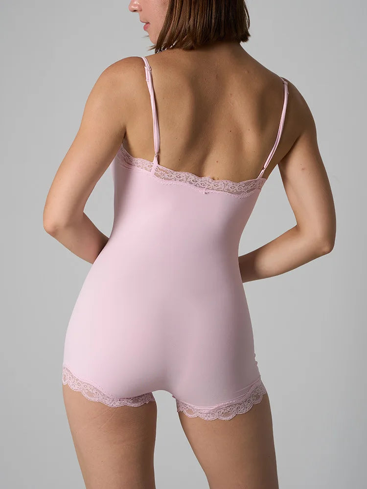 Sexy Lace Patchwork Camisole Square Neck Spaghetti Strap Onesie