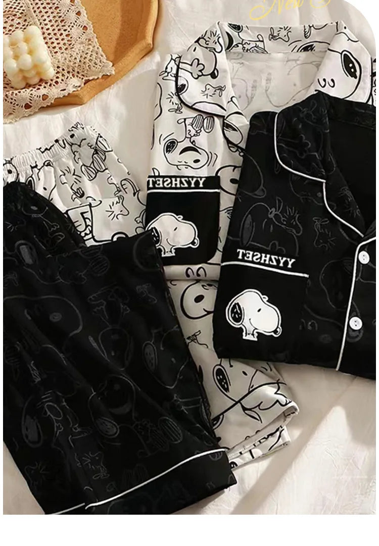 Snoopy Long Sleeve Two-Piece Pajamas Set Cute Cartoon Pattern Loungewear