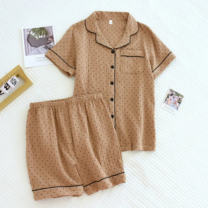 Ladies Cotton Short Sleeve Cute Heart-shaped Pajamas