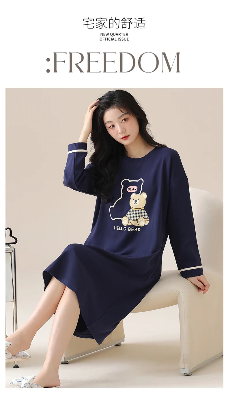Women Long Nightgowns Pullover Loose Bra Padded Cotton Sleepshirt