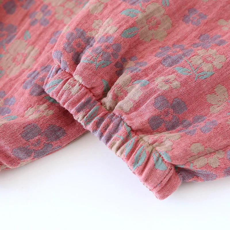Jacquard Cute and Fresh Flower Pants 100% Cotton Loose Closing Home Pants