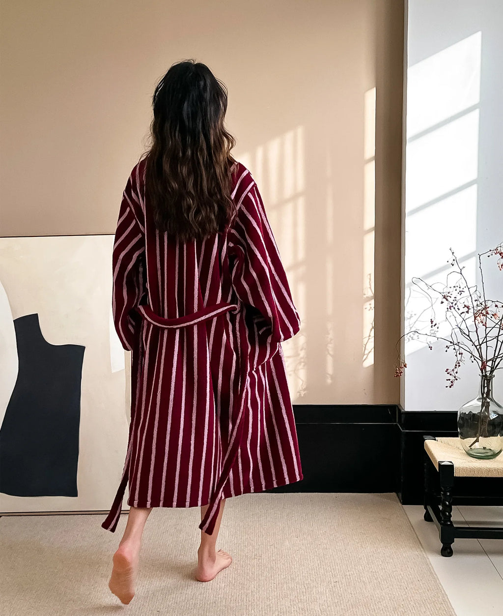 Retro Plaid 100% Cotton Super Soft Absortion Hooded V Neck Bathrobe Towel