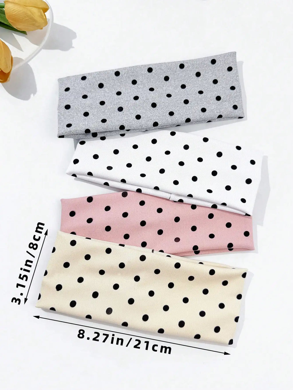 Ladies Polka Dot Print Wide-Edge Elastic Hair Band Face Makeup Sports Headband 4pcs/set