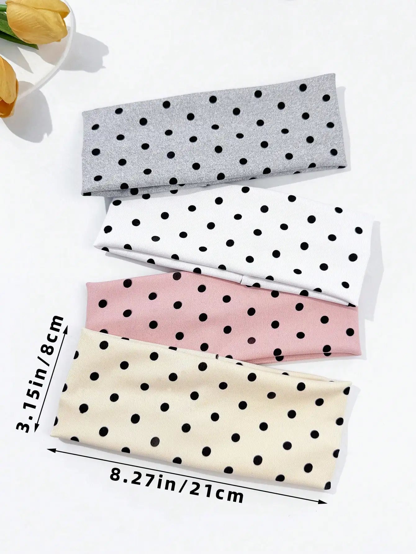 Ladies Polka Dot Print Wide-Edge Elastic Hair Band Face Makeup Sports Headband 4pcs/set