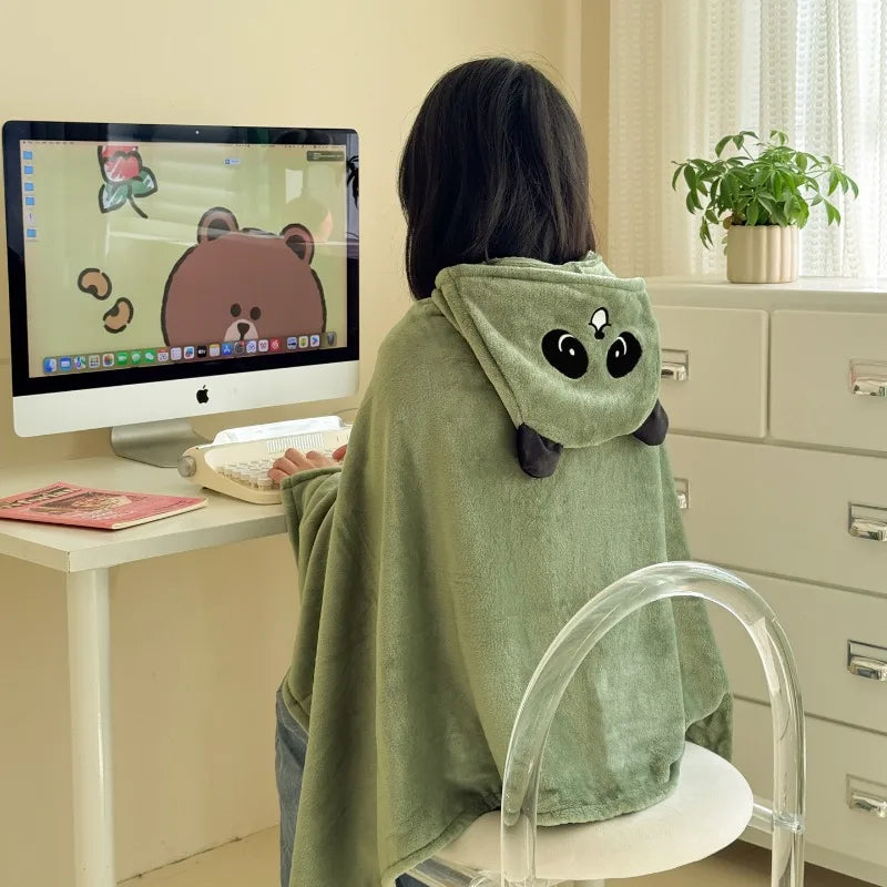 Milk Fleece Shawl Fleece Thickened Cloak Small Blanket Hooded Cape