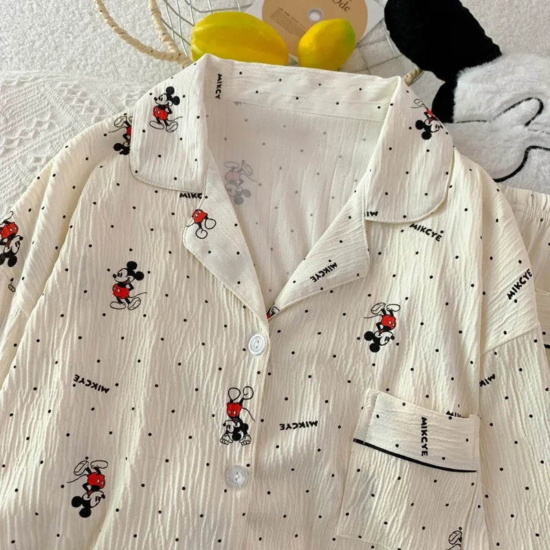 Disney Mickey and Pink Pig Cartoon Cute Pajamas Set Long Sleeve Sleepwear