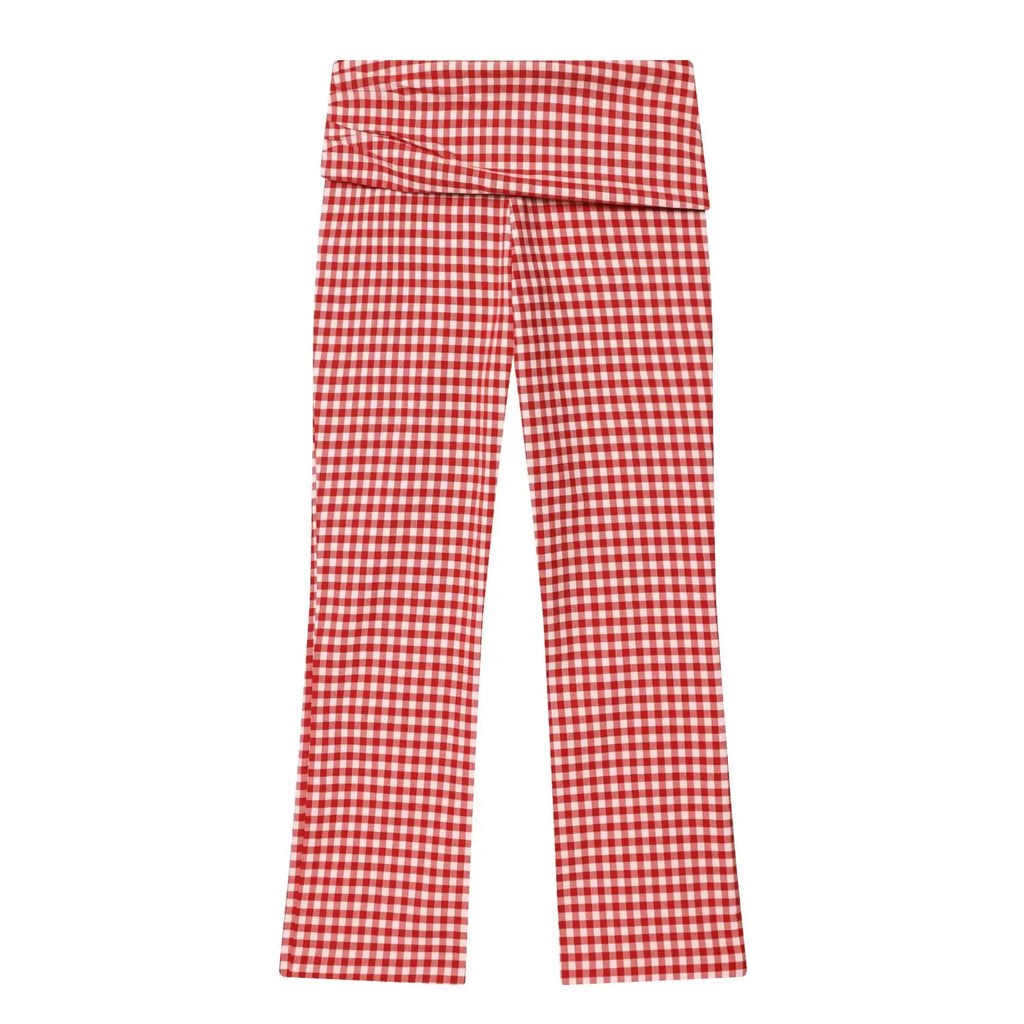 Vintage Red White Plaid 2-Piece Set Collar Zipper Sleeveless Vest+Side Slim Pant