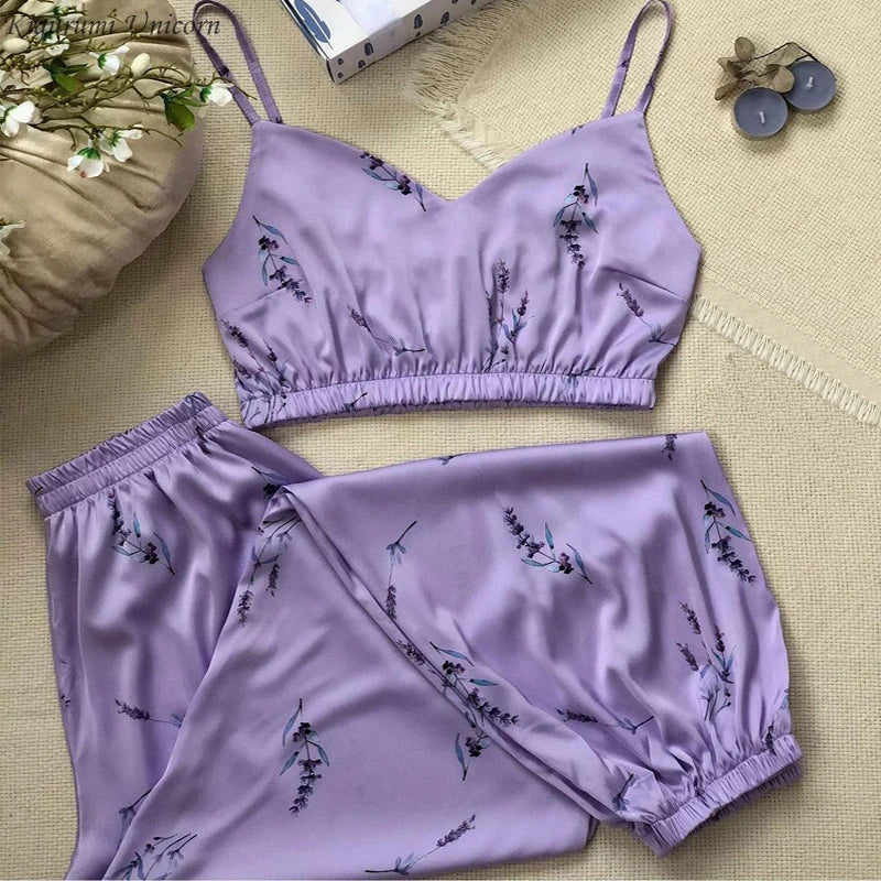 Silk Satin Set V-neck Sleeveless Top Sleepwear Nightwear