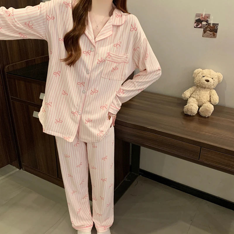 Cutie Long Sleeve Top & Elastic Waist Pants Pajamas Set