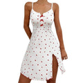 Heart-Printed Rib Front Deep V-Neck Spaghetti Strap Sleep Dress