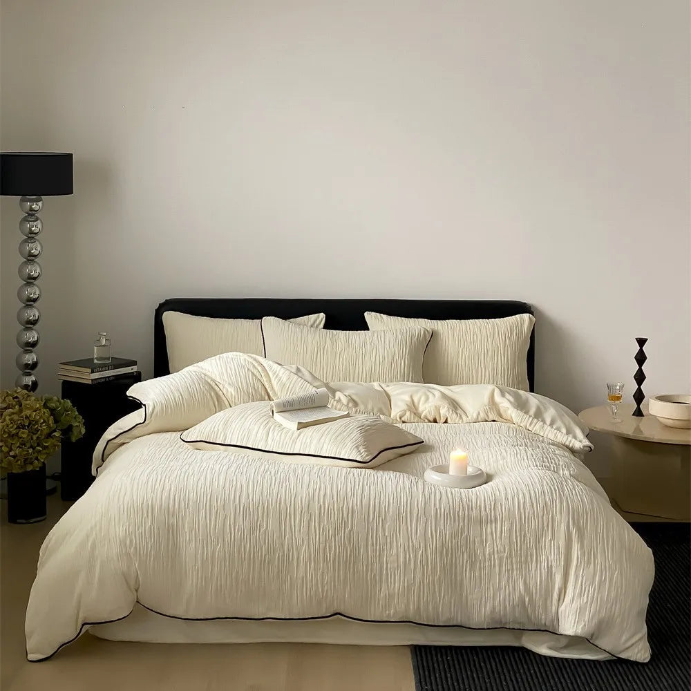 Thickened Warm Light Luxury Simple Carved Fleece Four-Piece Set Milk Fleece Bed Sheet Quilt Cover