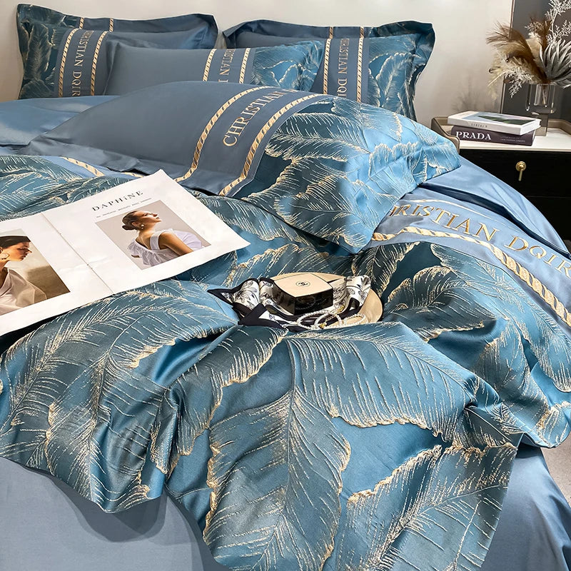 Light Luxury 100% Pure Cotton Four-piece Set Embroidery Quilt Cover Sheet Pillowcases Home Textile Bedding Set