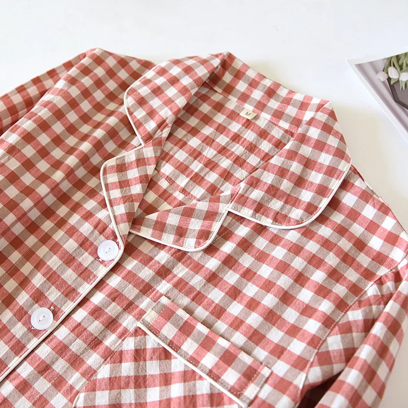 Cotton 100% Plaid Long Sleeve Two Piece Pajama Set