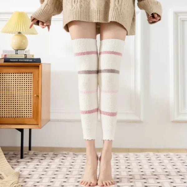 Fuzzy Fleece Over Knee Socks Plush Cozy Lined Terry Socks