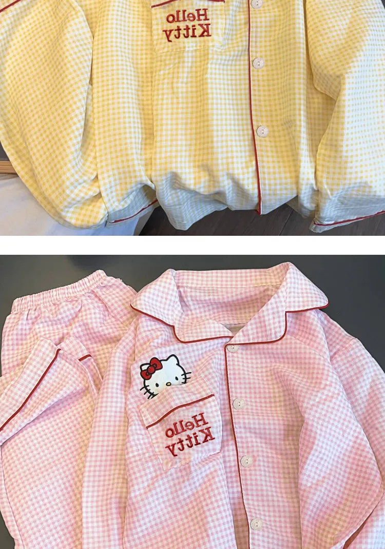Hello Kitty Kuromi Anime Kawaii Cartoon Loose Sleepwear Pajamas Sets