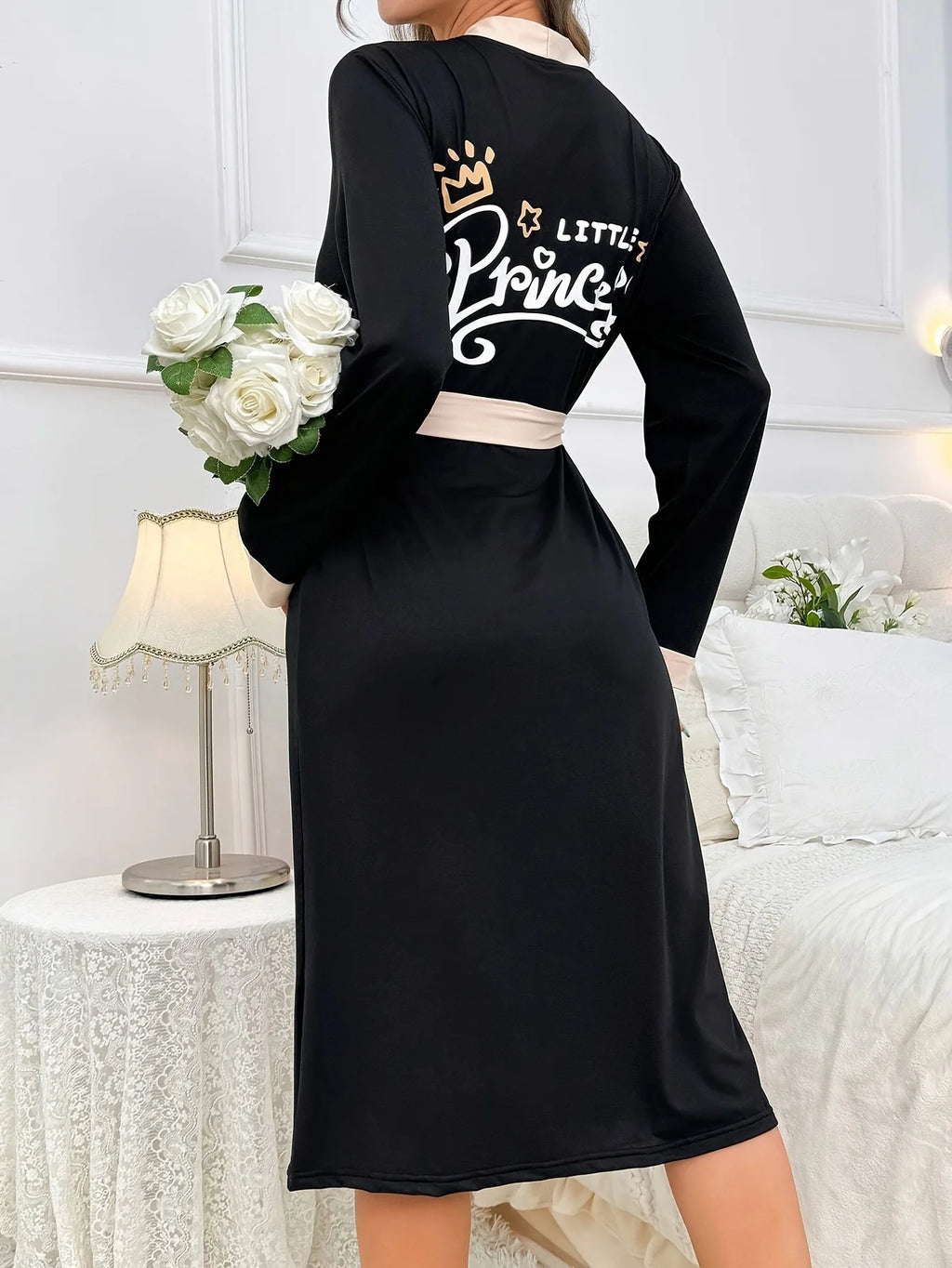 Long-sleeve Casual Simple Color Home Gown