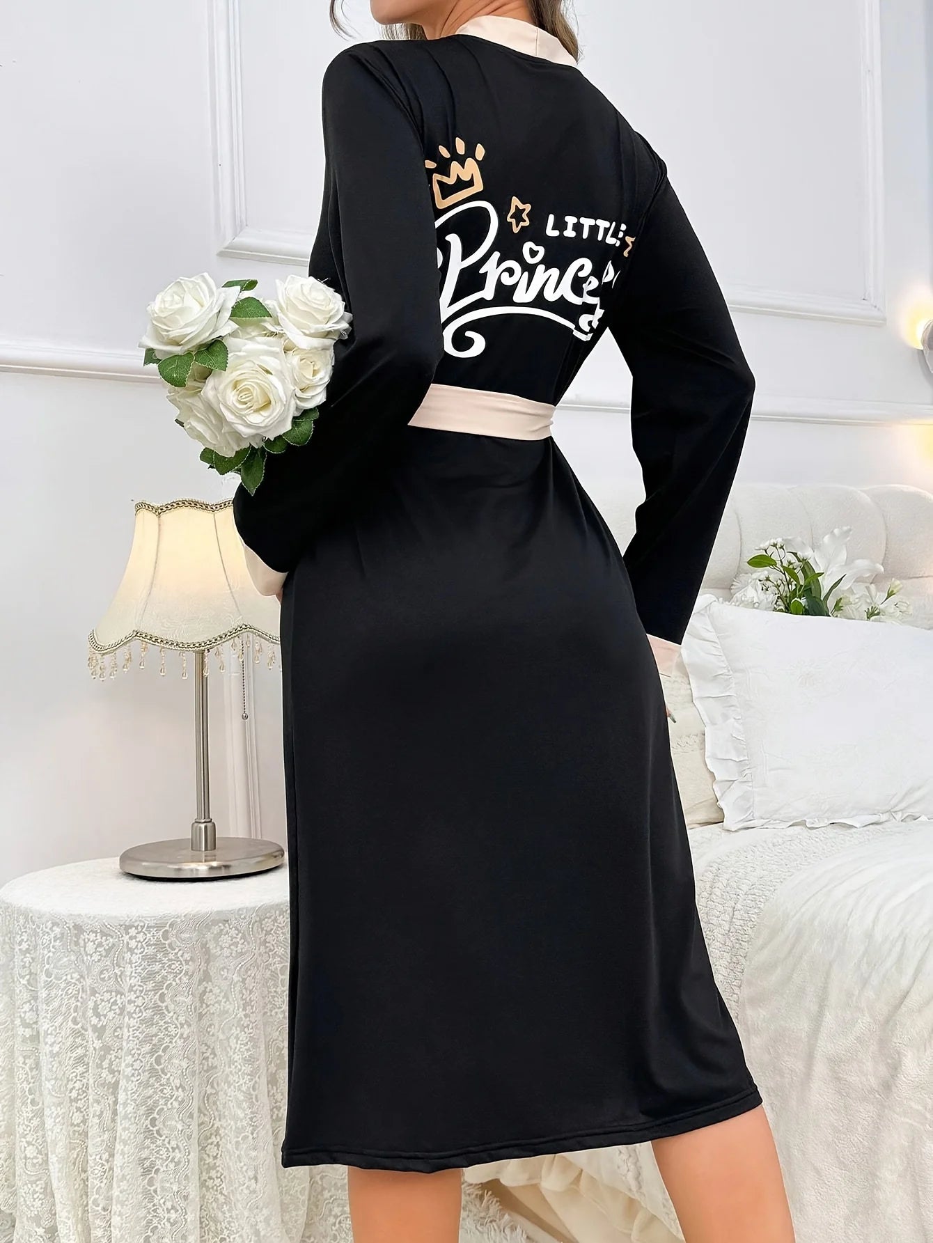 Long-sleeve Casual Simple Color Home Gown