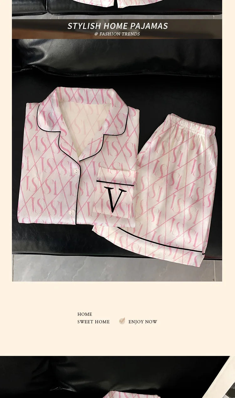 VS Short-Sleeved Shorts Pajamas Silk Pajamas Two-Piece Set