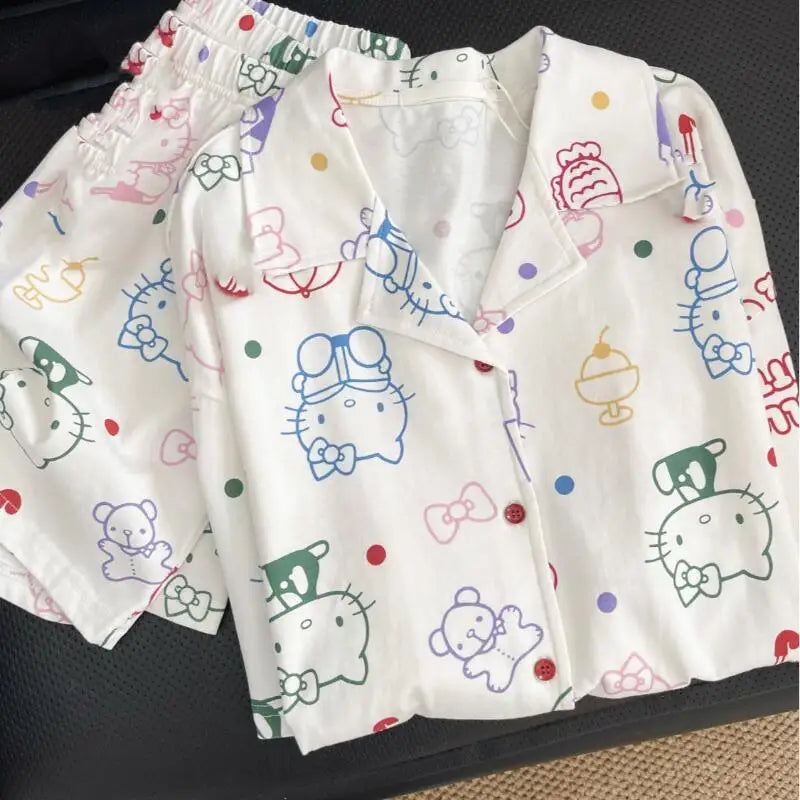 Kitty Sweet Short-Sleeved Shorts Sleeping Two-Piece Set