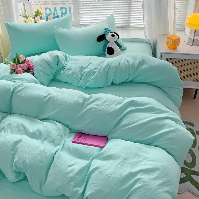 Linen Cotton Bedding Set 4pcs with Sheet Duvet Cover Pillowcases & Bedsheet